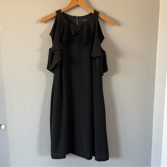 Jessica Simpson Black Ruffle Sleeveless Cocktail Party Dress LBD Keyhole Size 6 - Picture 1 of 6